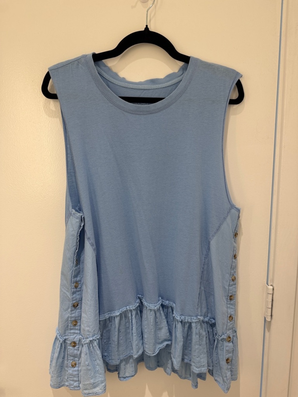 Pilcro Light Blue Ruffle Hem Sleeveless Top